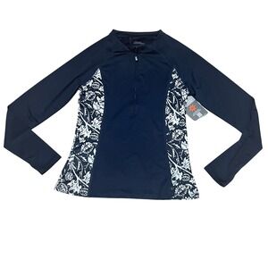 American Outdoorsman Long Sleeve Rash Guard Swim Navy Floral UPF 40 Womens S NWT